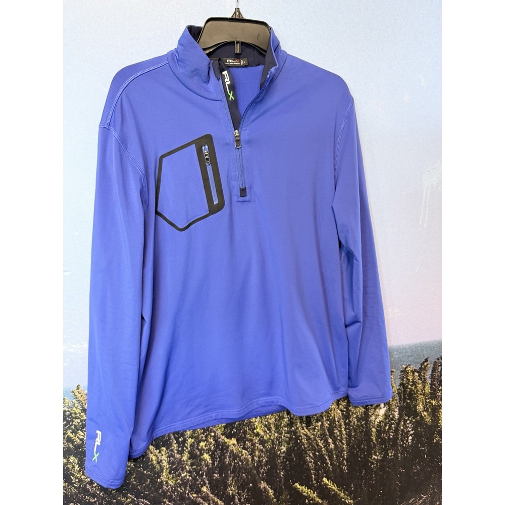 RLX Ralph Lauren 1/4 Zip Performance Stretch Pullover Mens L Royal Blue EUC